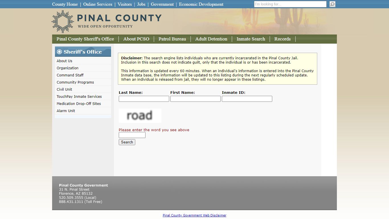 Search Inmates - Pinal County